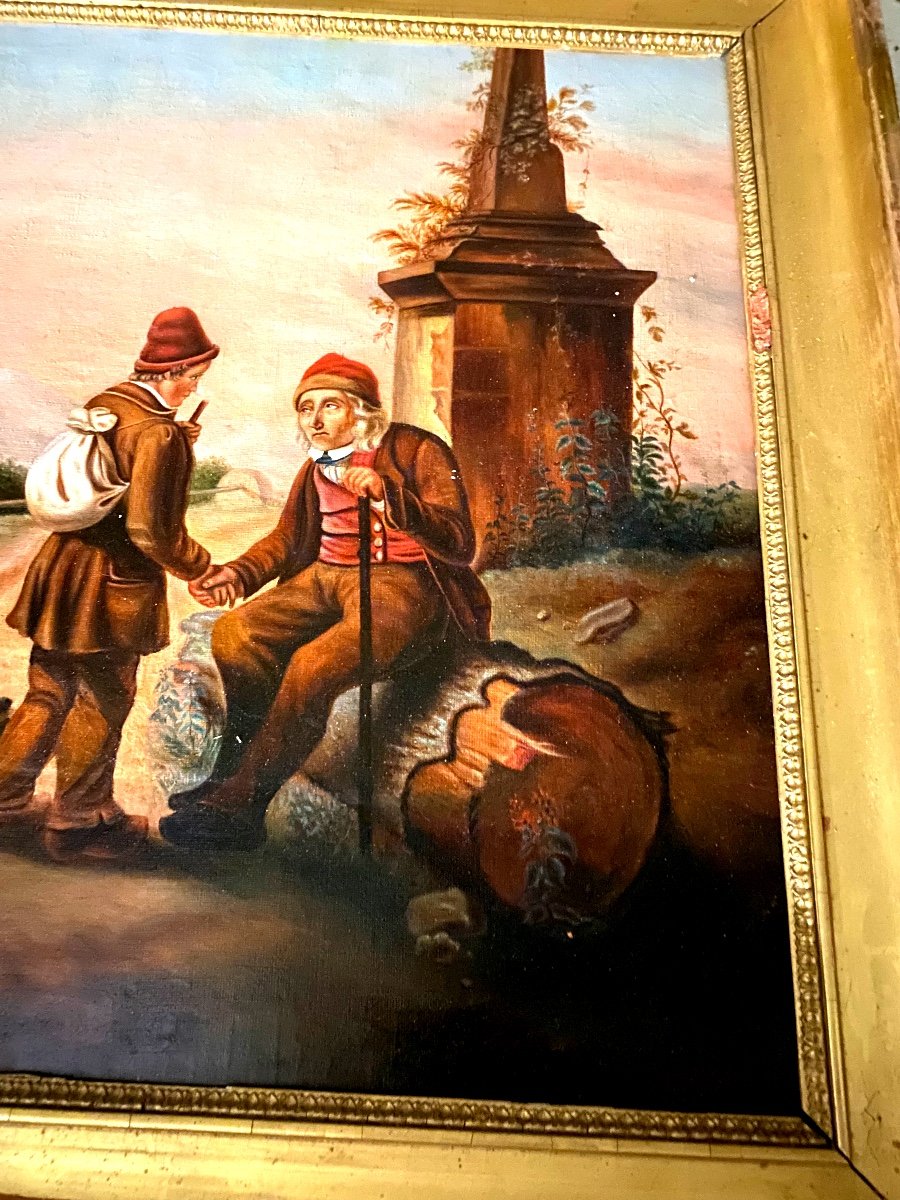  Pretty Italian School Painting Around 1840 In Its Frame "the Handshake" Oil On Canvas-photo-3
