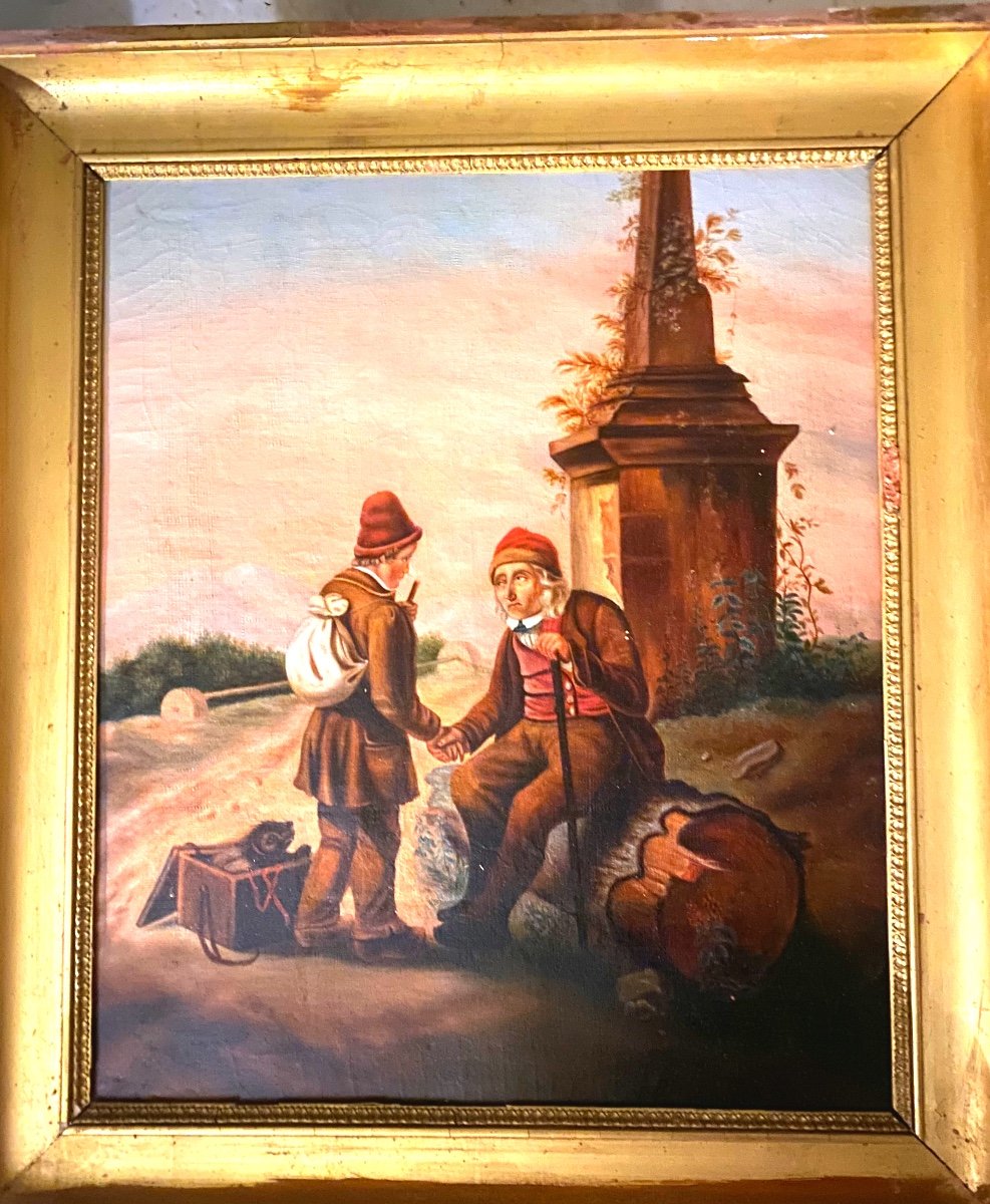  Pretty Italian School Painting Around 1840 In Its Frame "the Handshake" Oil On Canvas