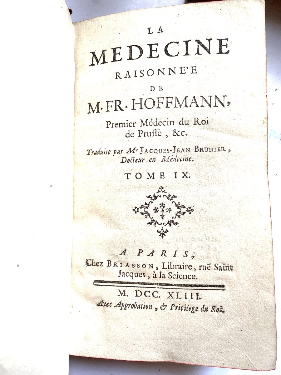  Très Belle Série Complète ,  En 9 Vol". Médecine Raisonnée "de Mr Fr. Hoffmann . A Paris 1739.-photo-8