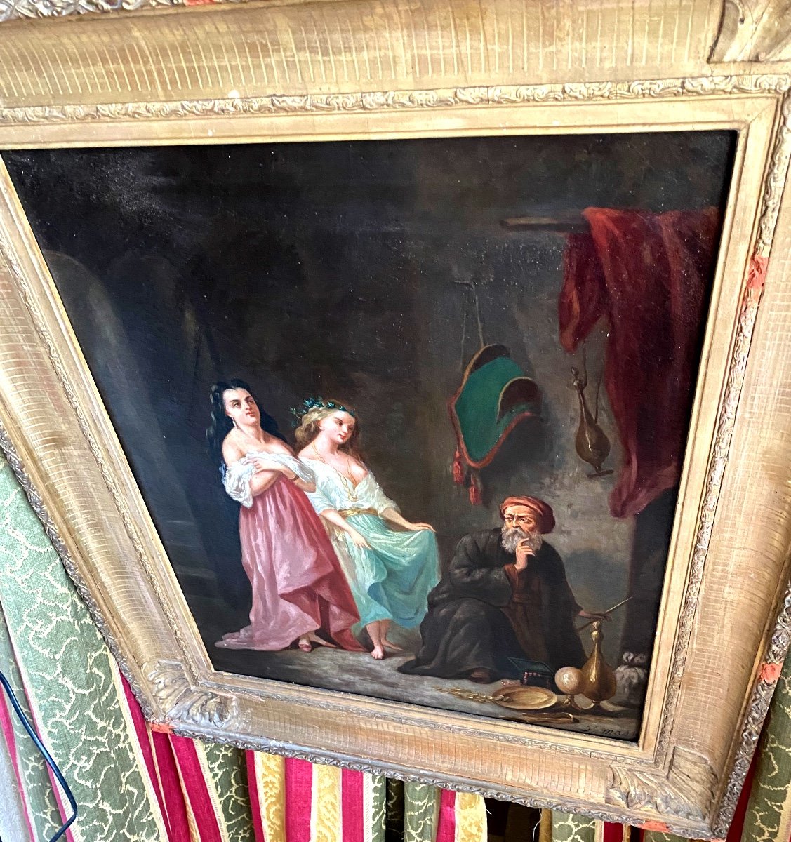 Oil / Canvas Painting Well Framed 19th Century Orientalist Genre Scene By Jules Massé 1825-1899-photo-1