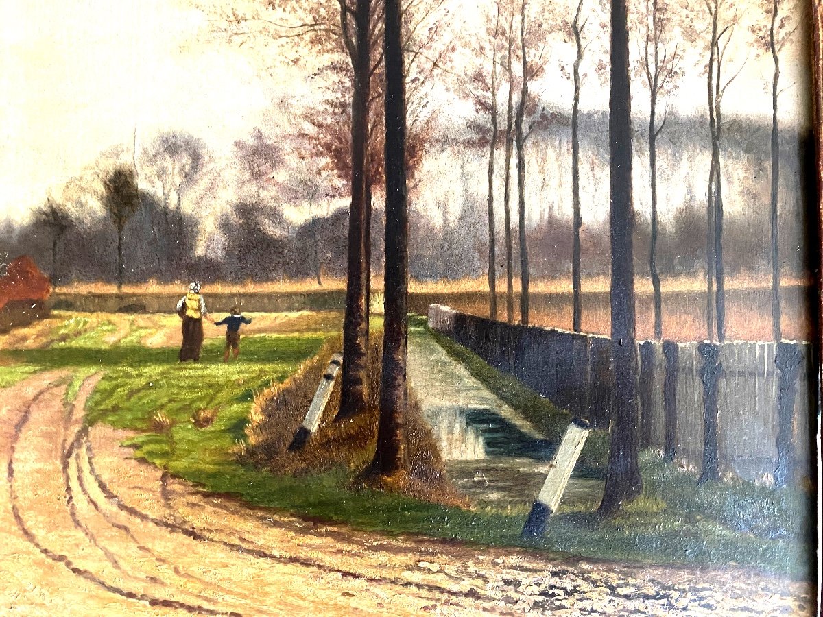 Painting Oil / Panel Brussels School Signed F. Verkissen 1892 Animated Winter Scene The Canal-photo-4