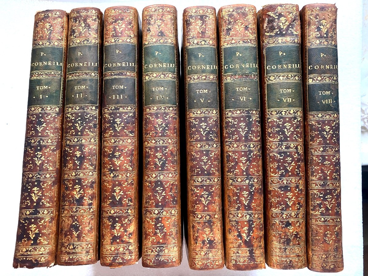 Splendid Edition Of The Theater By P. Corneille In 8 Volumes In 4 In Illustrated Tortoiseshell Glazed Calfskin 