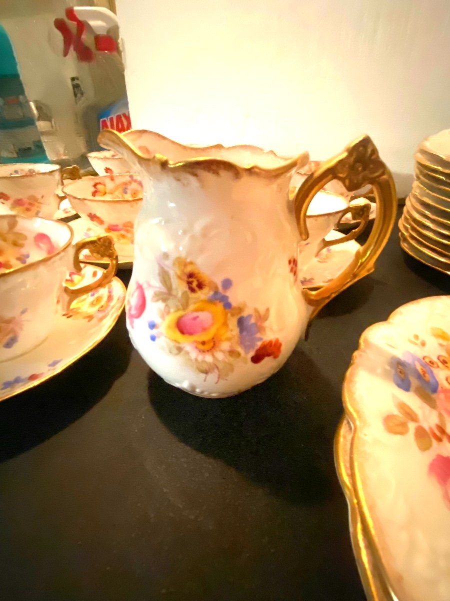 Beautiful Coffee Service In White Porcelain Decorated With Flowers In Louis XV Style 19th .v .v Sons-photo-2