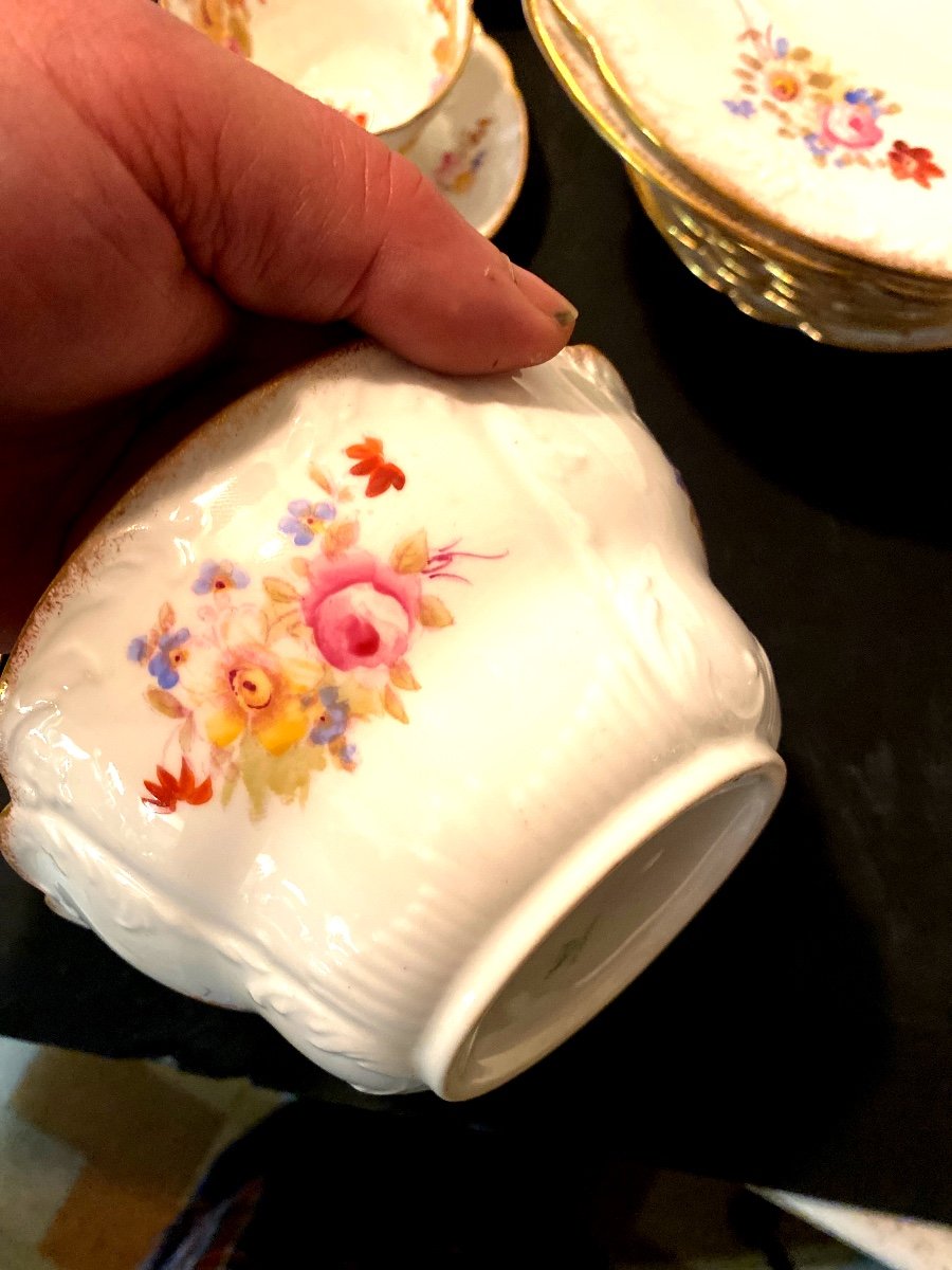 Beautiful Coffee Service In White Porcelain Decorated With Flowers In Louis XV Style 19th .v .v Sons-photo-7