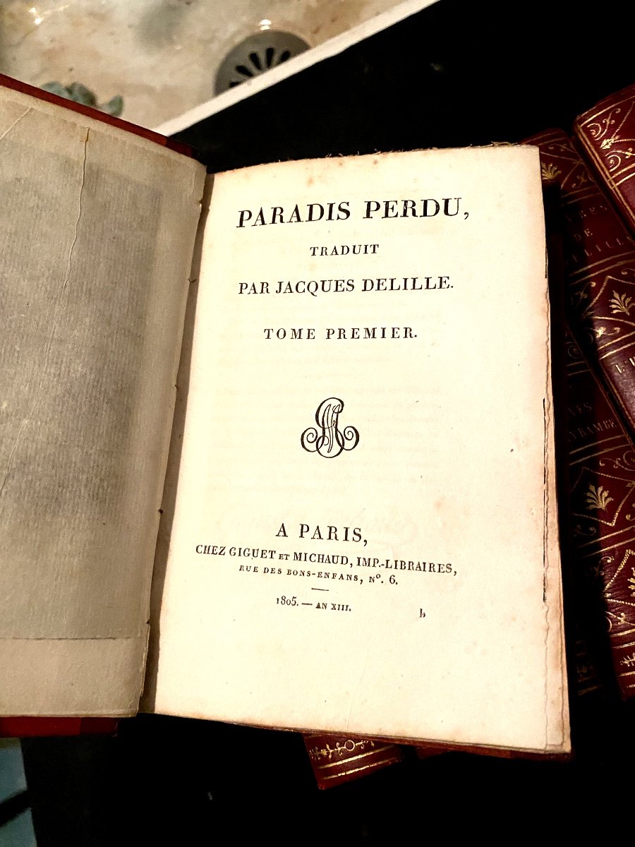 Rare Bel Ensemble  12 Volumes  " J. Delille " 1er Empire Reliure Dos Maroquin Rouge Gains Longs-photo-3