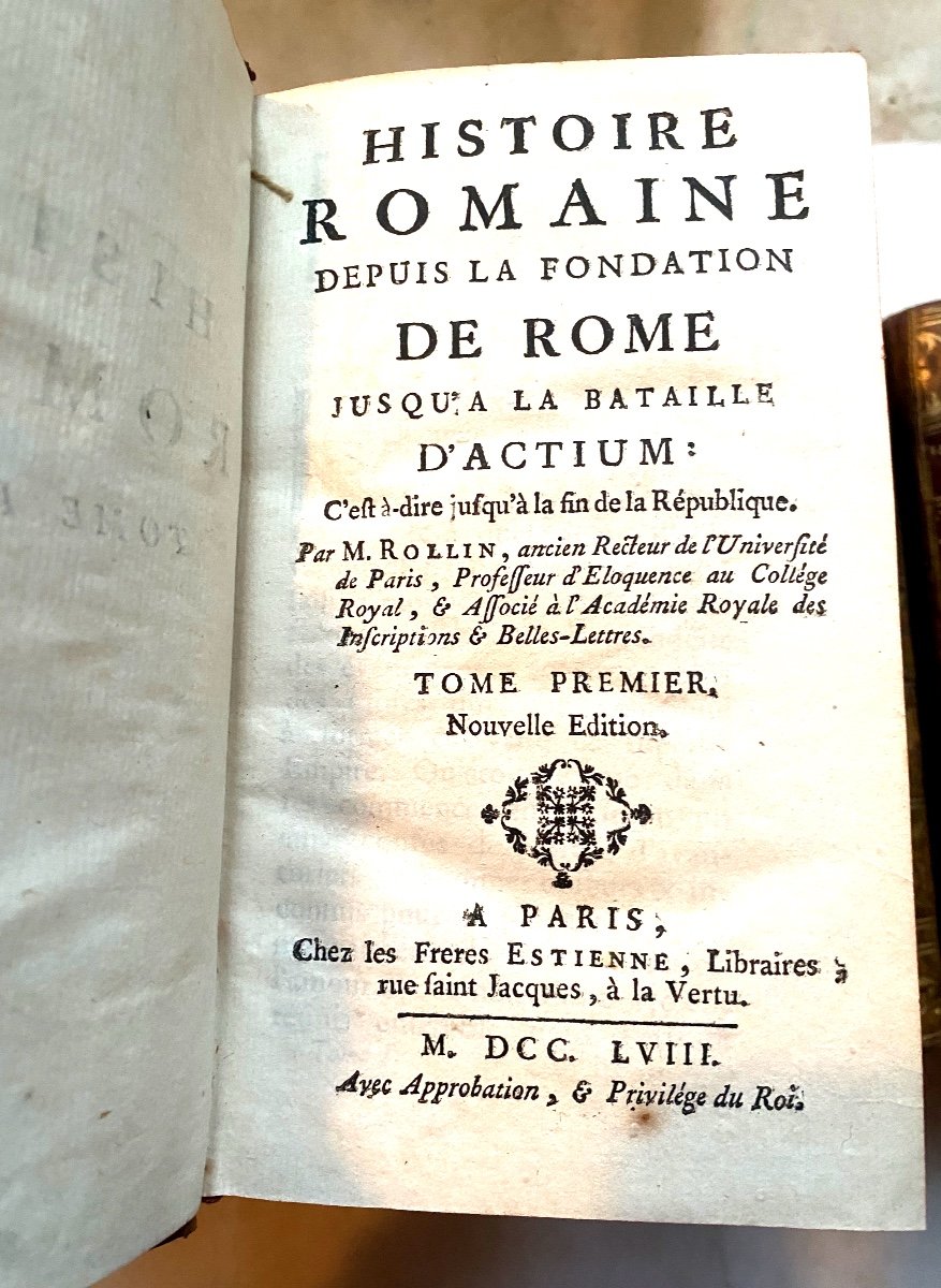 Rare A l'état Neuf Reliures En Veau "à La Toile d'Araignée" Histoire Romaine Par M. Rollin 1758-photo-2