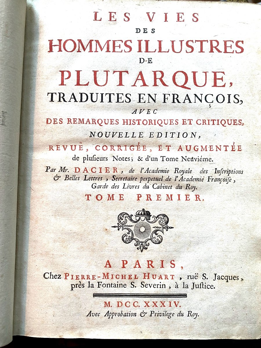 9 Beaux Volumes In 4"les Vies Des Hommes Illustres / Plutarque"traduites En Français Par Dacier-photo-3