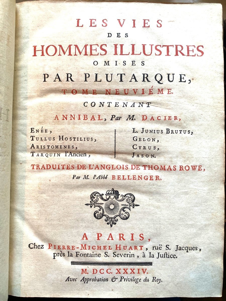 9 Beaux Volumes In 4"les Vies Des Hommes Illustres / Plutarque"traduites En Français Par Dacier-photo-8