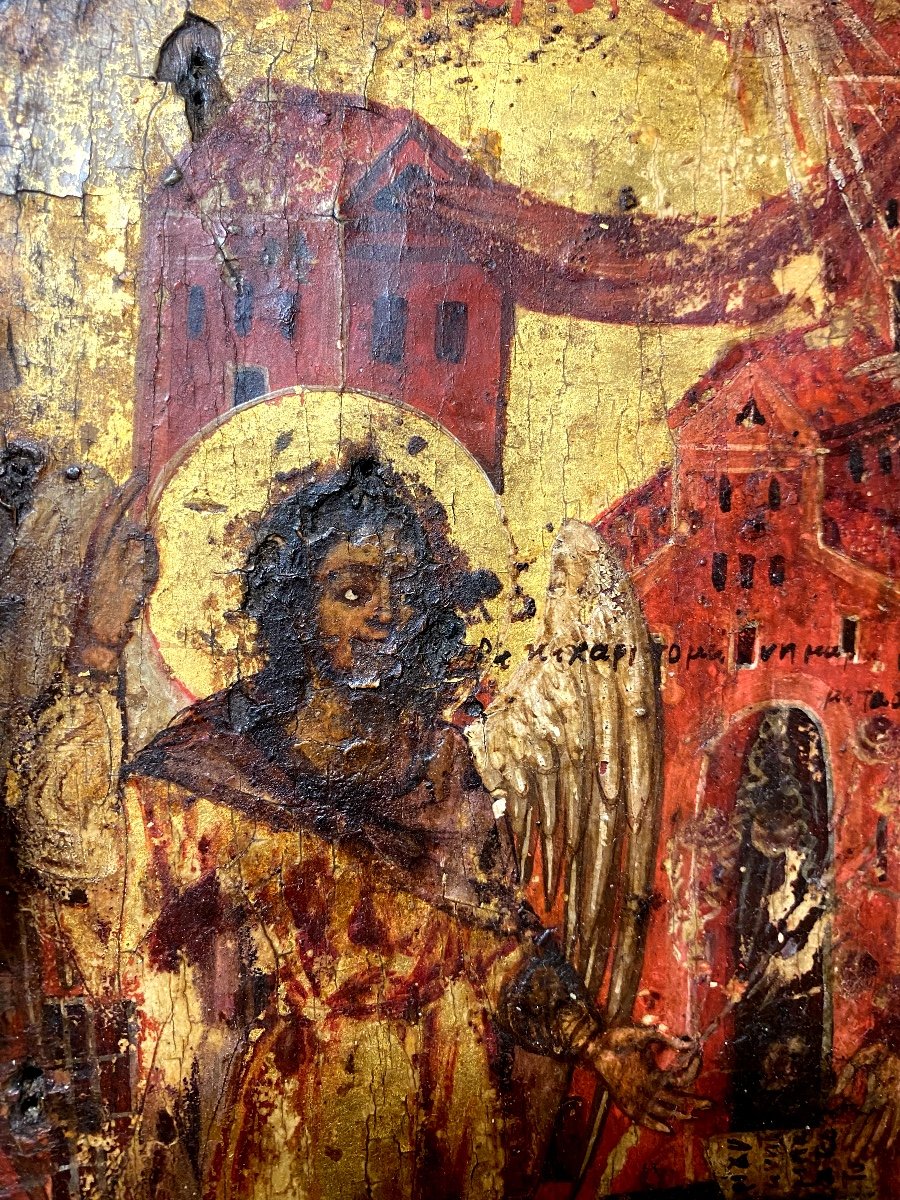 Presented In Mass And Carved With Baroque Ornaments Very Rare Greek Orthodox Icon From The 16th Century.-photo-4