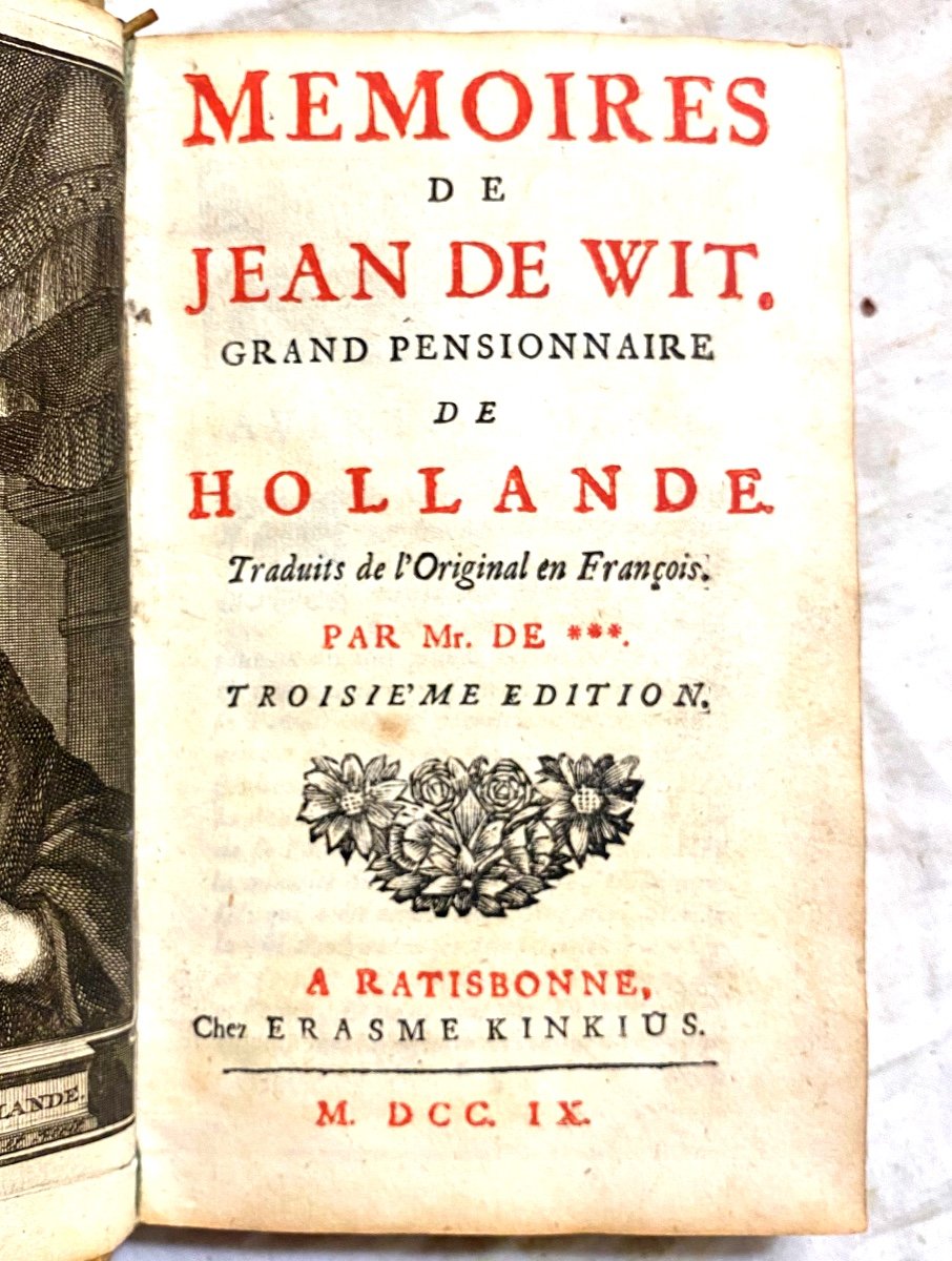 Argenson Library "memoirs Of Jean De Wit ", Grand Pensionary Of Holland Ratisbon 1709-photo-3