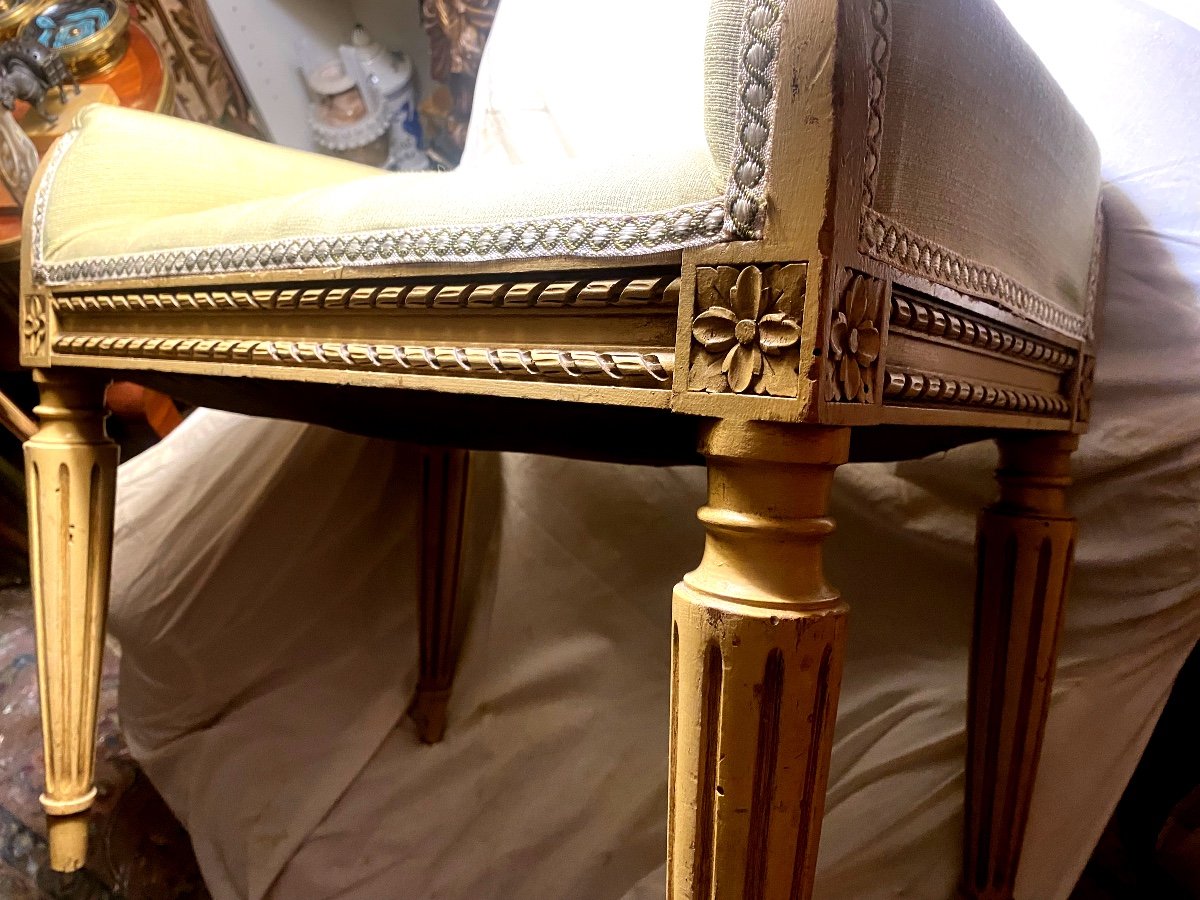 Charmante Petite Banquette Individuelle d'Appoint De Style Néo Louis XVI En Bois Laqué 1925 -photo-4