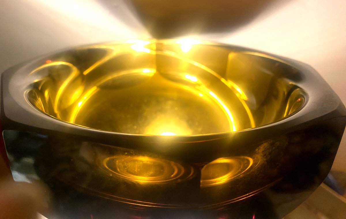Large Thick Octagonal Sided Daum Nancy Crystal Cup In Smoked Amber Color Circa 50-photo-4