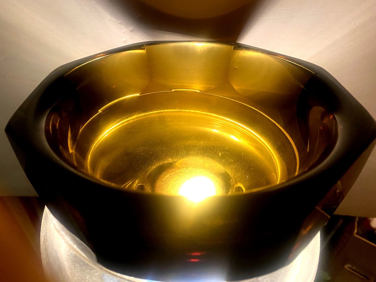 Large Thick Octagonal Sided Daum Nancy Crystal Cup In Smoked Amber Color Circa 50-photo-1