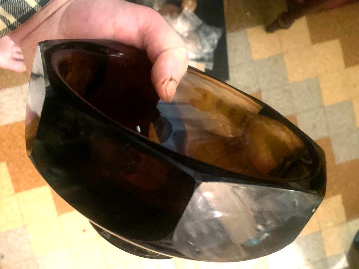 Large Thick Octagonal Sided Daum Nancy Crystal Cup In Smoked Amber Color Circa 50-photo-5