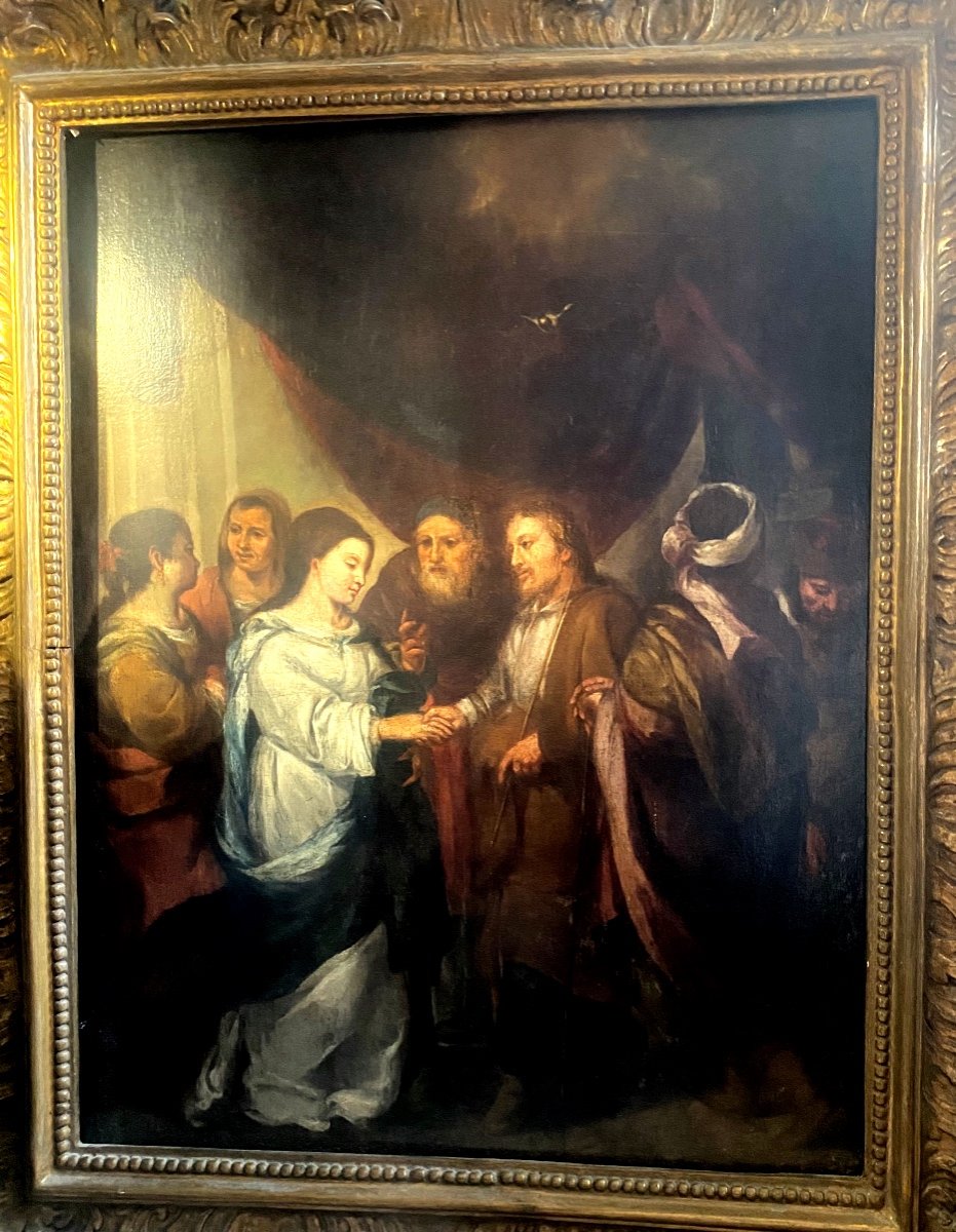 Very Large Painting "the Marriage Of Mary And Joseph" H/canvas In Its Italian Baroque Frame 17th-photo-2
