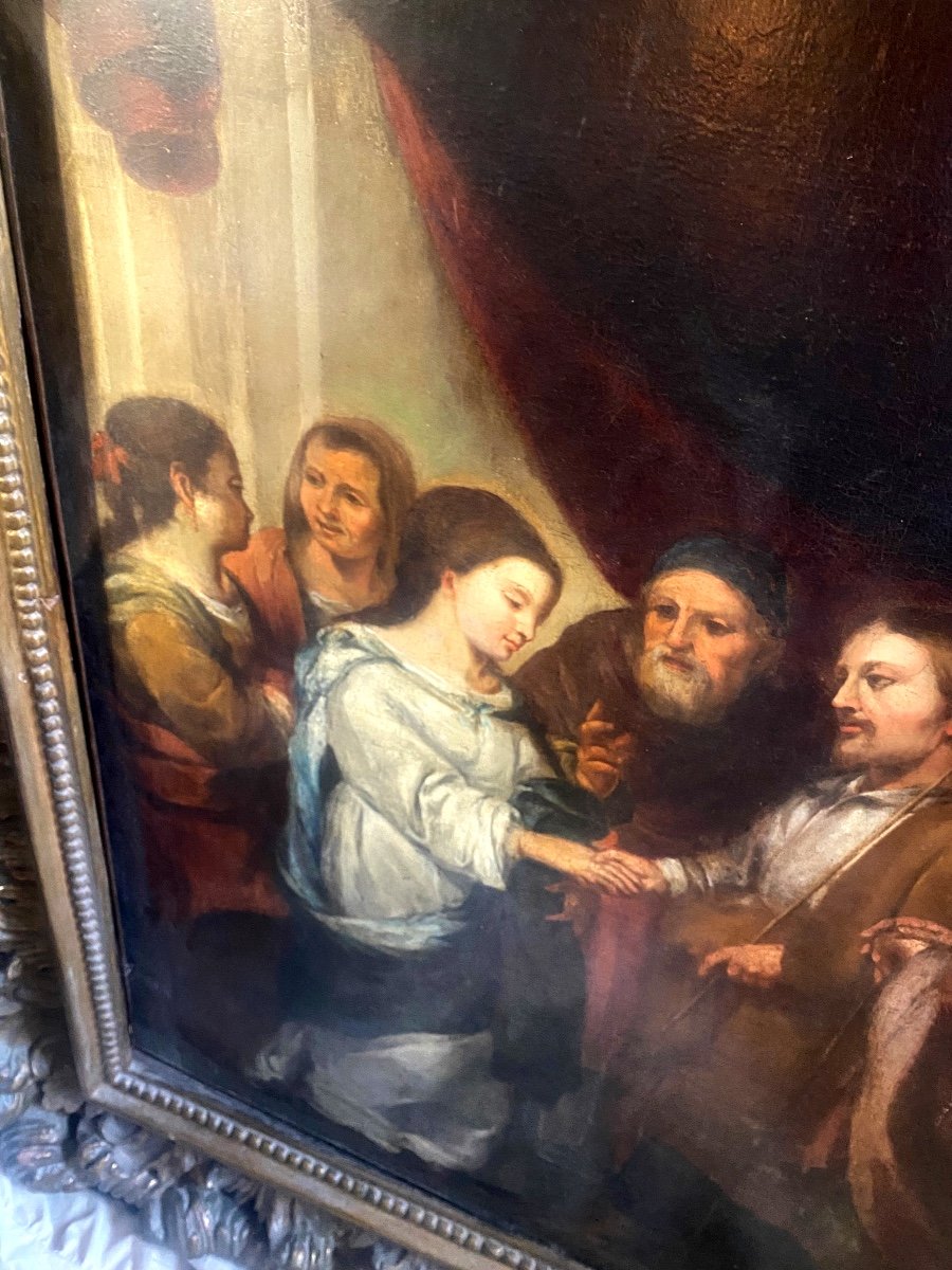 Very Large Painting "the Marriage Of Mary And Joseph" H/canvas In Its Italian Baroque Frame 17th-photo-4