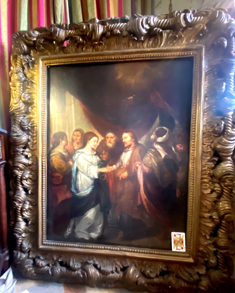 Very Large Painting "the Marriage Of Mary And Joseph" H/canvas In Its Italian Baroque Frame 17th-photo-5