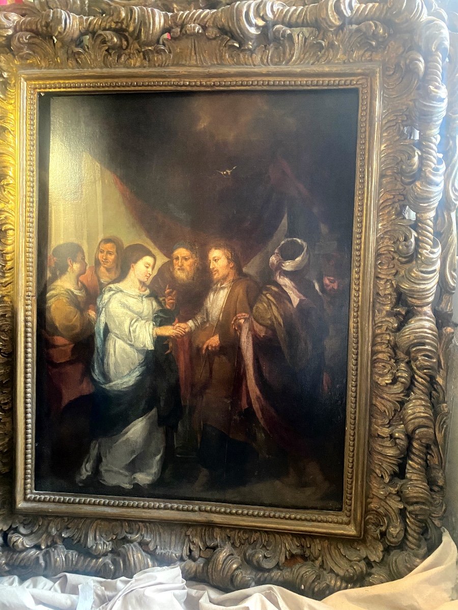 Very Large Painting "the Marriage Of Mary And Joseph" H/canvas In Its Italian Baroque Frame 17th-photo-8
