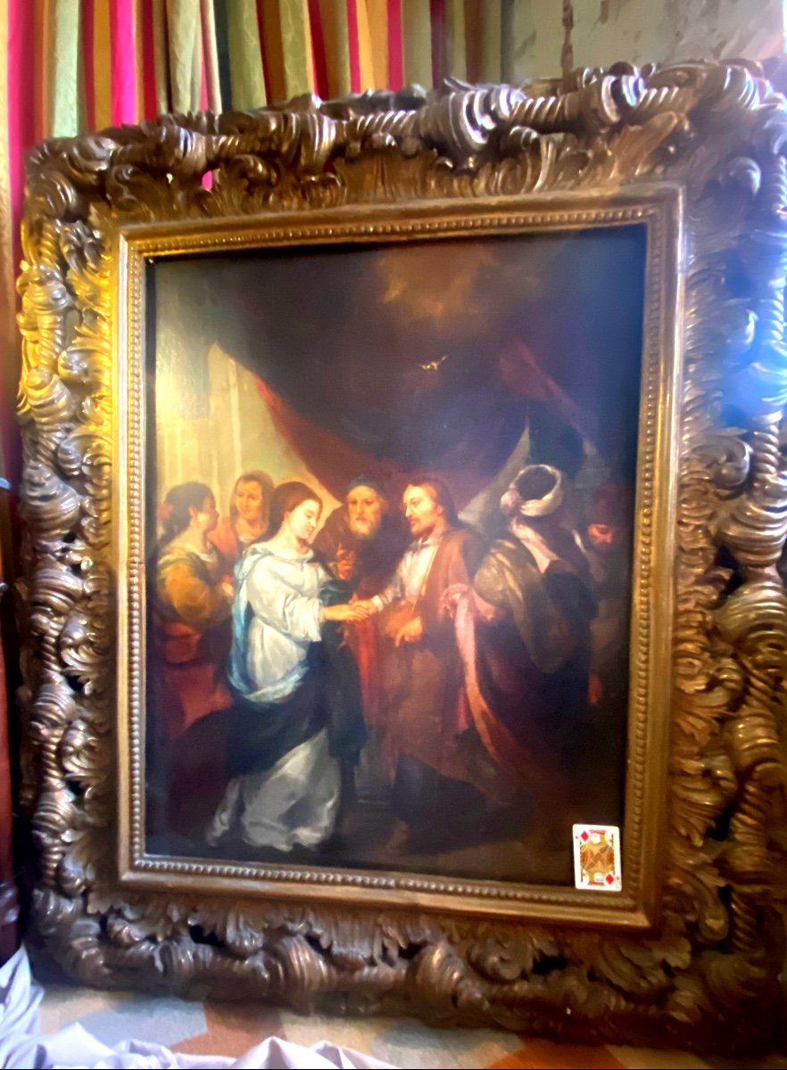 Very Large Painting "the Marriage Of Mary And Joseph" H/canvas In Its Italian Baroque Frame 17th
