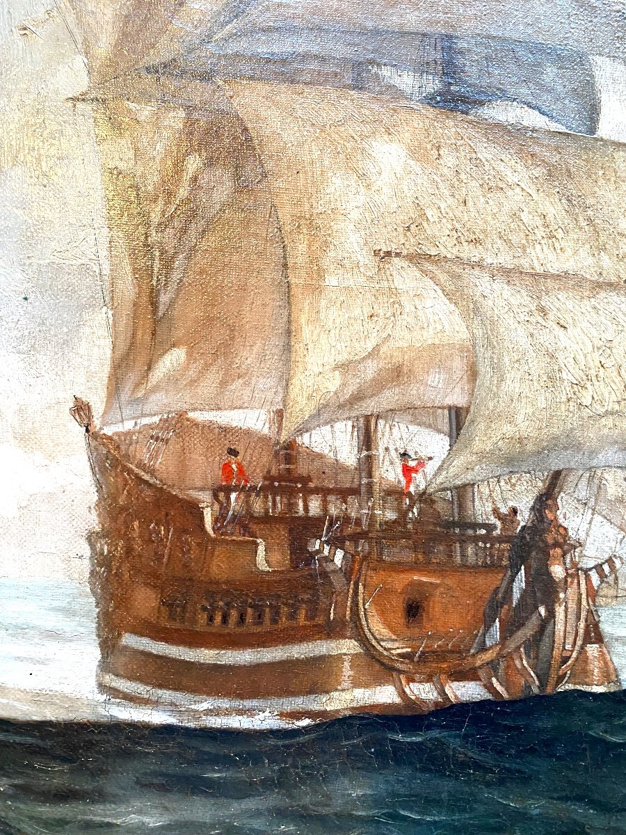 Portrait Of Warship Framed On Ci Storny Sea-photo-3