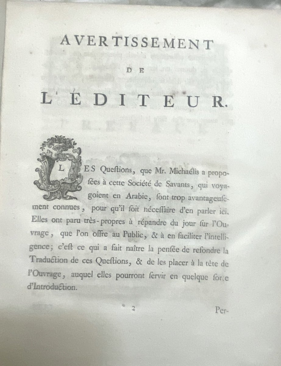 Fascination Du Moyen Orient De 1774 "questions Sur Un Voyage En Arabie Par Mr Michaélis" 1 Vol.-photo-1