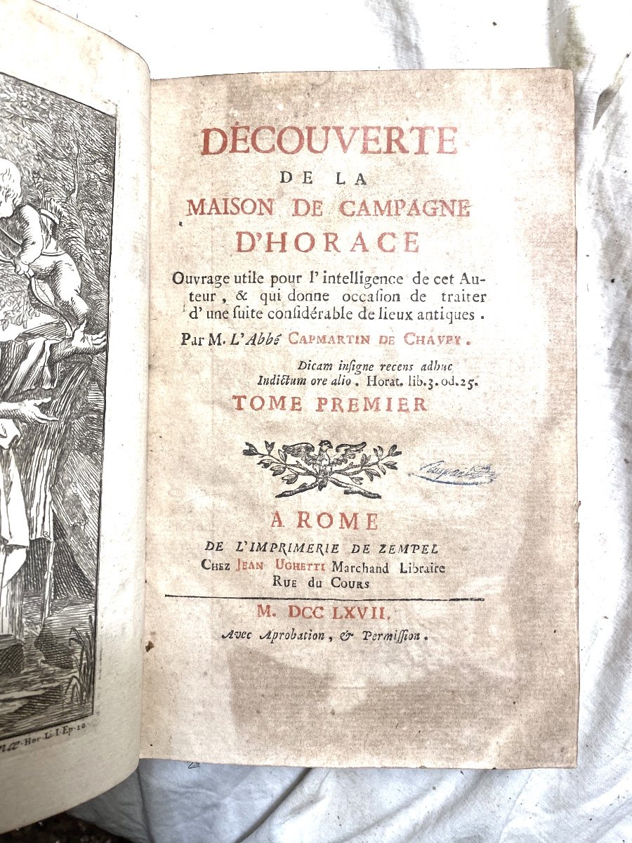  3 Vol In 8,découverte De La Maison De Campagne d'Horace , Abbé Capmartin De Chavry . Rome 1767-photo-3