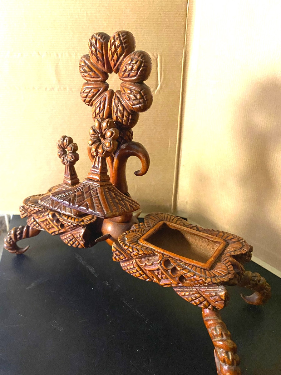 Richly Carved Boxwood Salt And Pepper Table Server By J. Feynie, Dordogne 15/2/21. No. 266.-photo-2