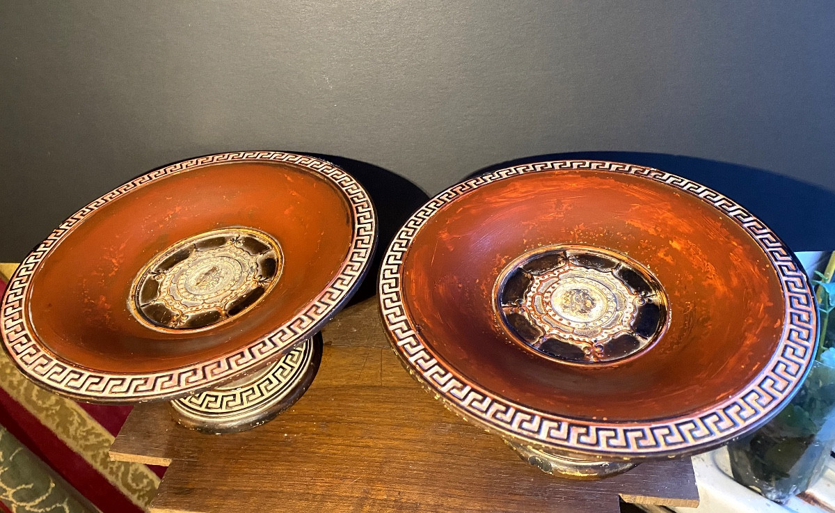 Paire De Coupes Piedouche En Terre Cuite Anglaise XIXème Siècle à l'Imitation De l'Antique Grec-photo-3