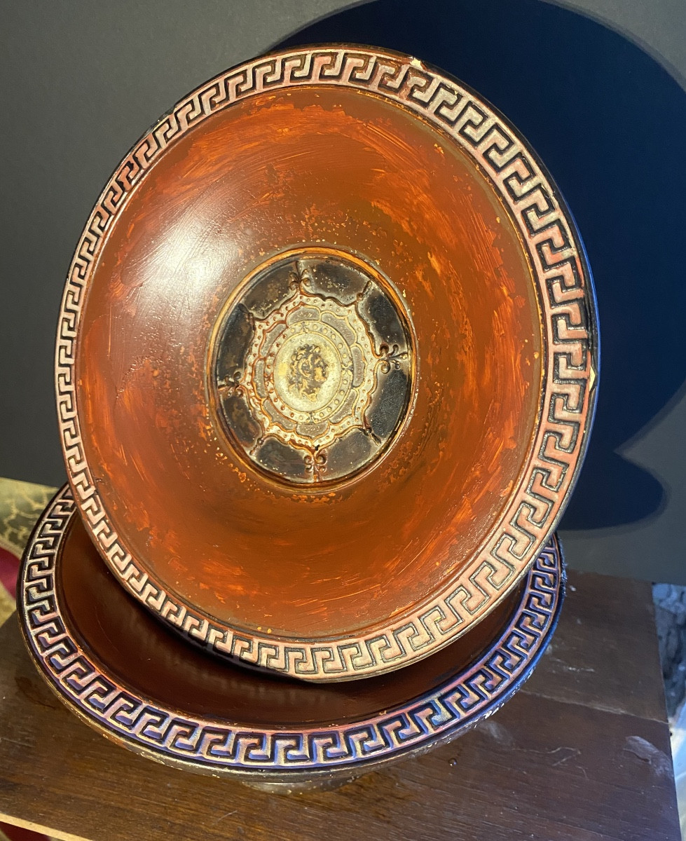 Paire De Coupes Piedouche En Terre Cuite Anglaise XIXème Siècle à l'Imitation De l'Antique Grec
