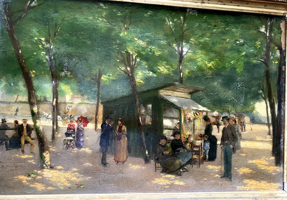 Strolling In The Observatory Park In Toulouse, Oil On Canvas Framed 19th Century-photo-7