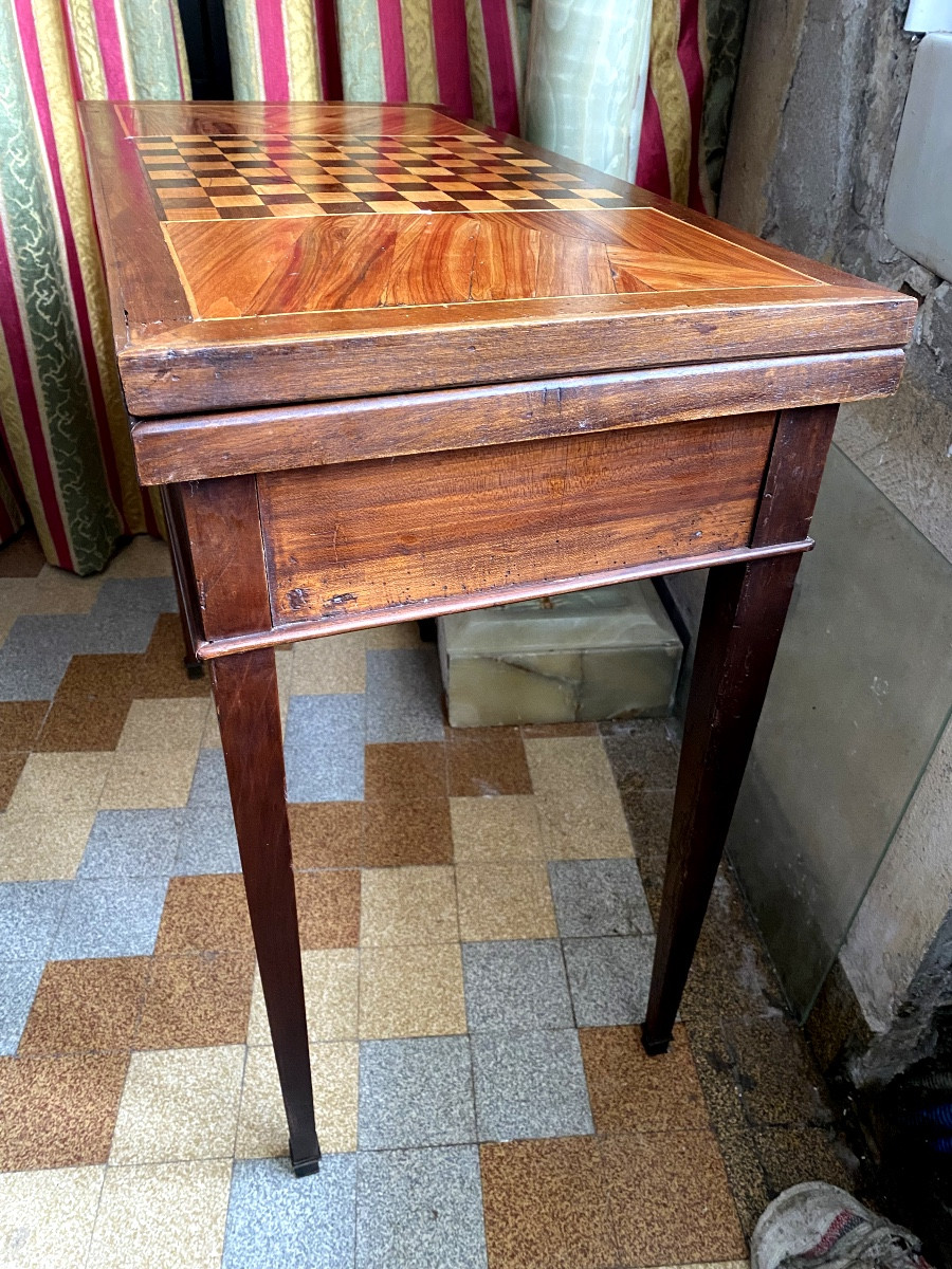 Charmante Table à Jeux En Bois Fruitier Marqueté, Louis XVI/ Directoire Portefeuille  XVIIIème -photo-2