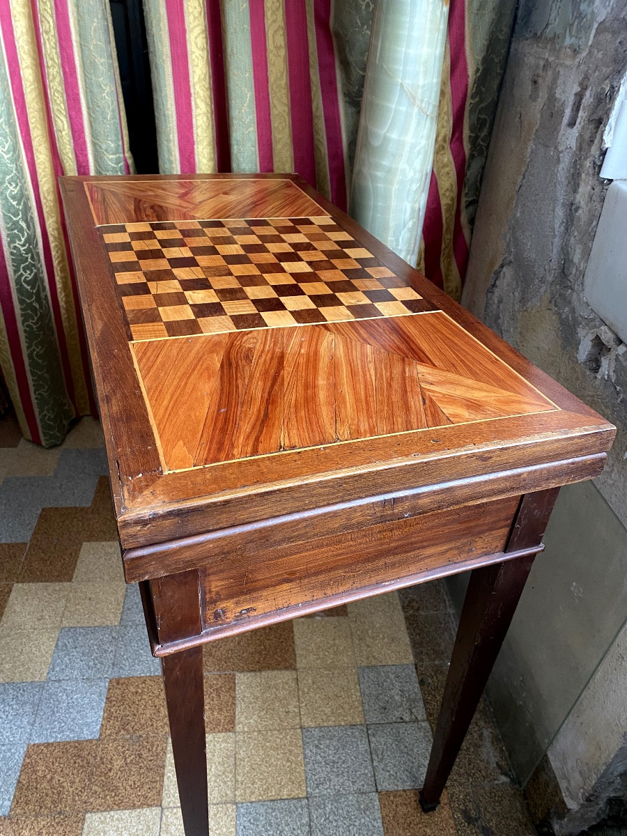 Charmante Table à Jeux En Bois Fruitier Marqueté, Louis XVI/ Directoire Portefeuille  XVIIIème -photo-3