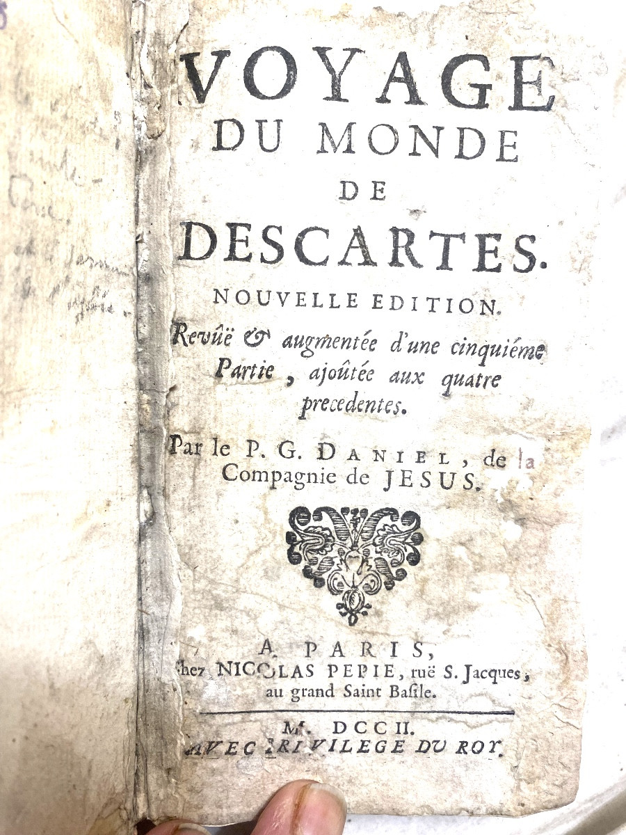 "descartes' Voyage Of The World", 1 Vol. In 12, Marbled Paper, Ribbed Spine. Paris M. Dcc Ii-photo-3