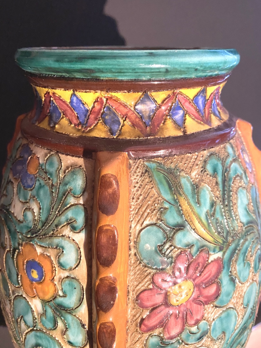  Beau Grand Vase En Céramique De Monaco Polychromé à Cotes  Des Années "60" Numéroté De Cérart.-photo-8