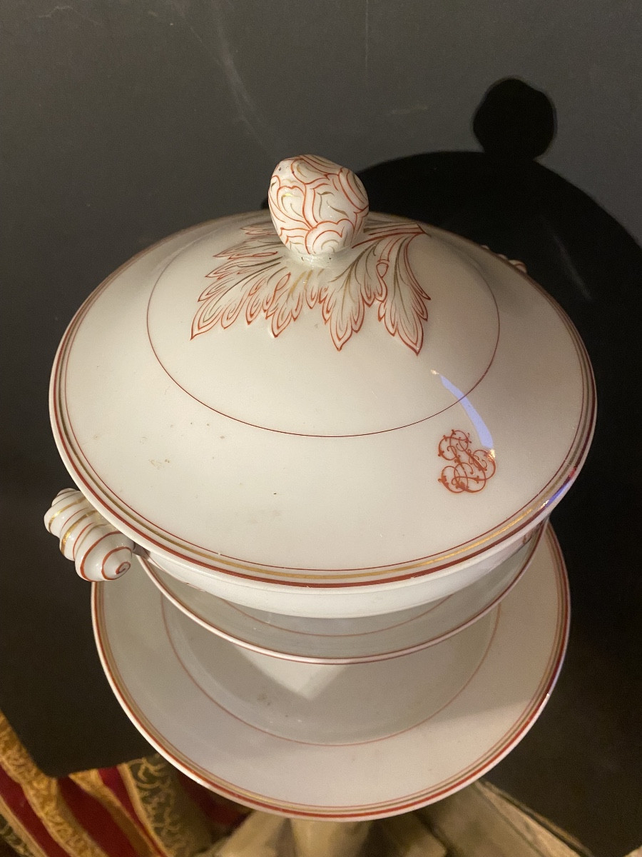 Set Of Five Fine Paris Porcelain Pieces From The Louis Philippe Period With Fillets-photo-4