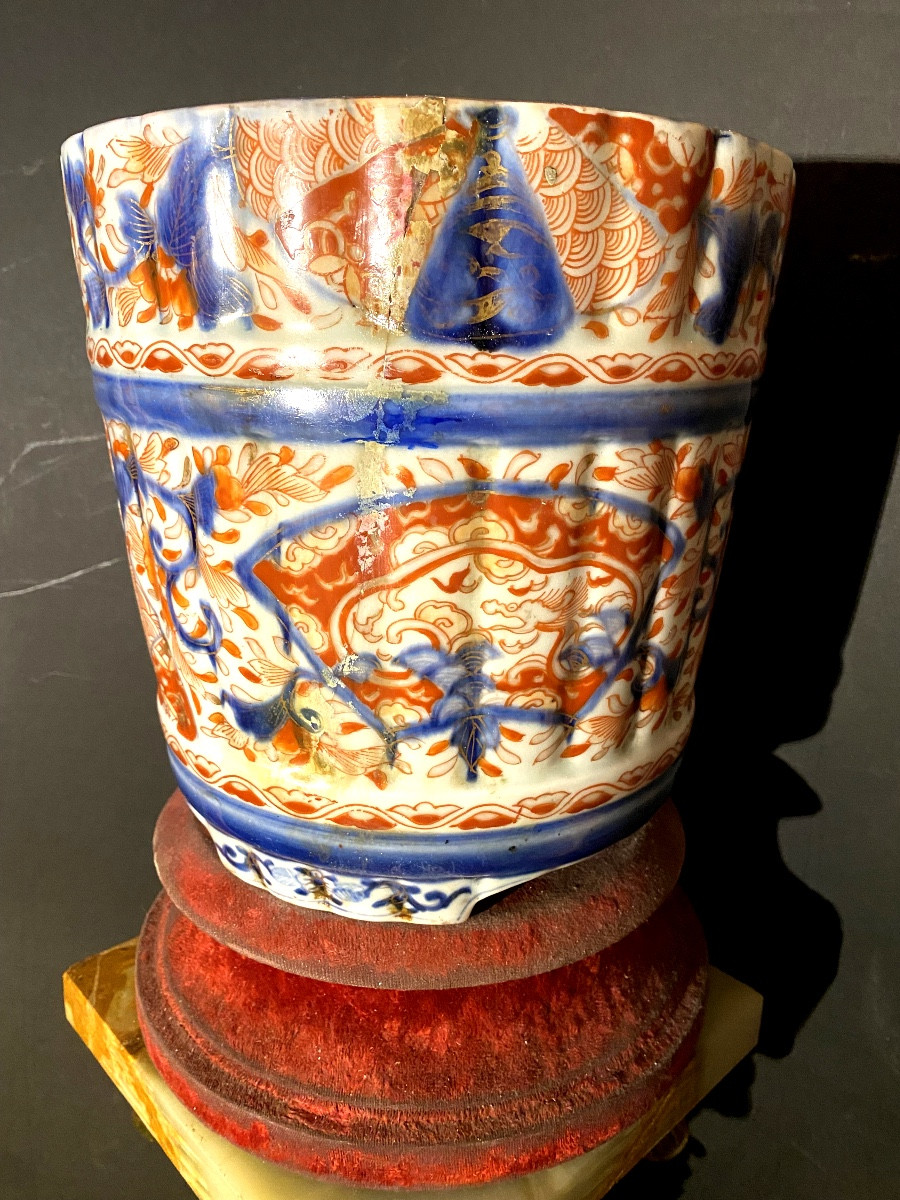 Rare Beau Grand Cache-pot  Mouvementé 19ème Au Riche Décor Polychromé  Porcelaine Imari Chinois-photo-3