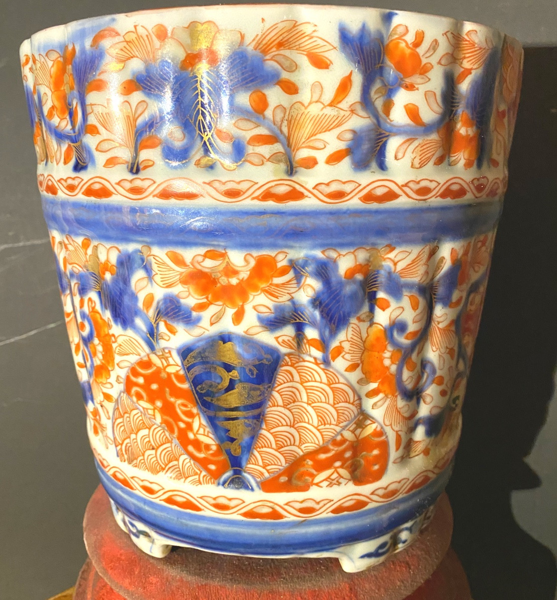 Rare Beau Grand Cache-pot  Mouvementé 19ème Au Riche Décor Polychromé  Porcelaine Imari Chinois-photo-7