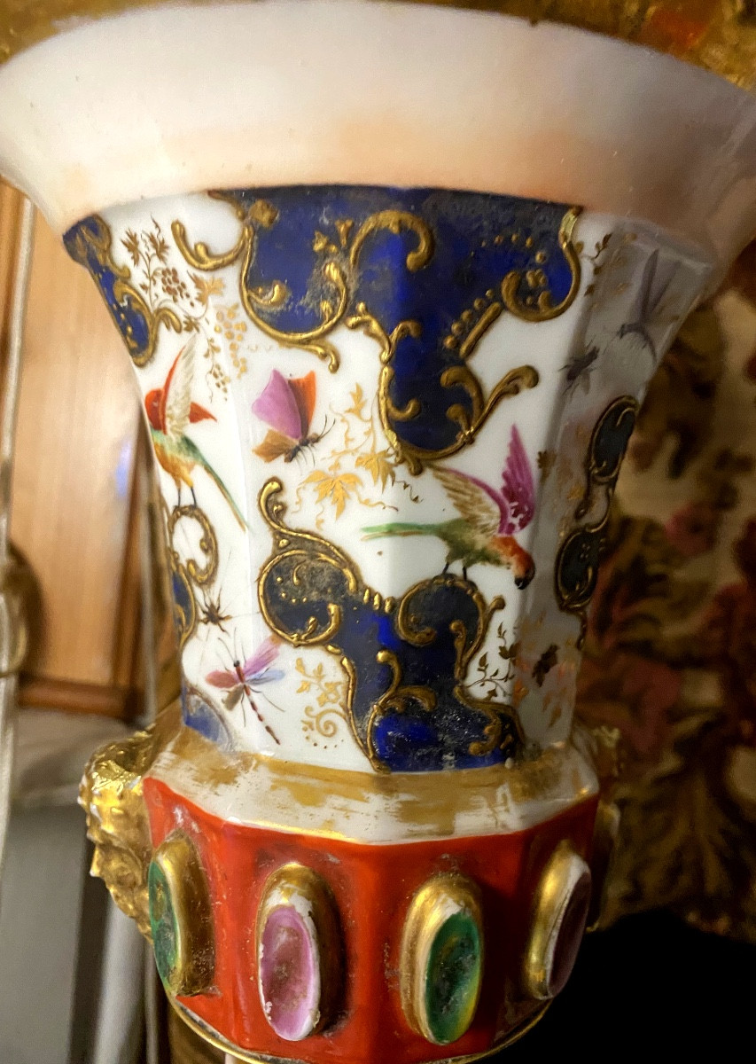 Paire De Grands Vases De Salon De Jacob-Petit  Paris Début 19ème De Forme Médicis En Porcelaine-photo-2