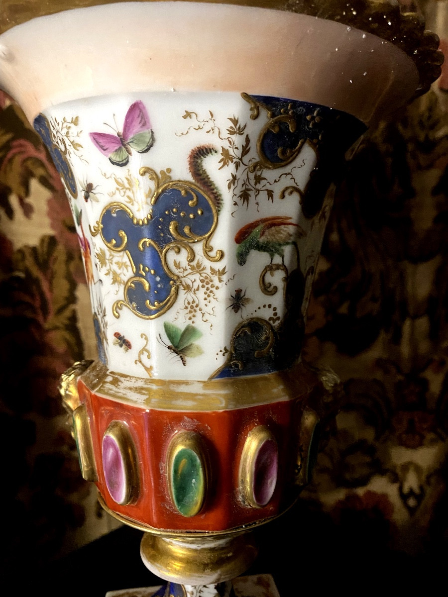 Paire De Grands Vases De Salon De Jacob-Petit  Paris Début 19ème De Forme Médicis En Porcelaine-photo-4