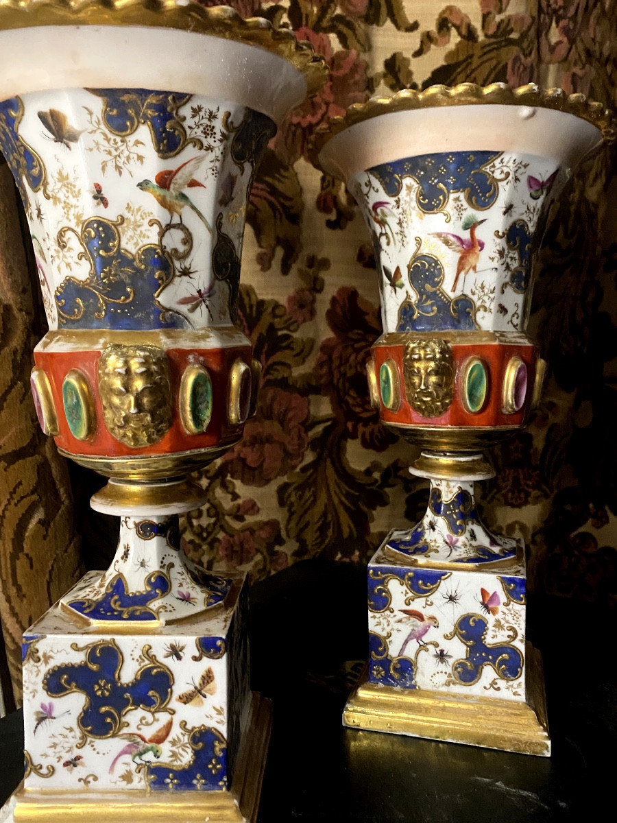 Paire De Grands Vases De Salon De Jacob-Petit  Paris Début 19ème De Forme Médicis En Porcelaine-photo-3