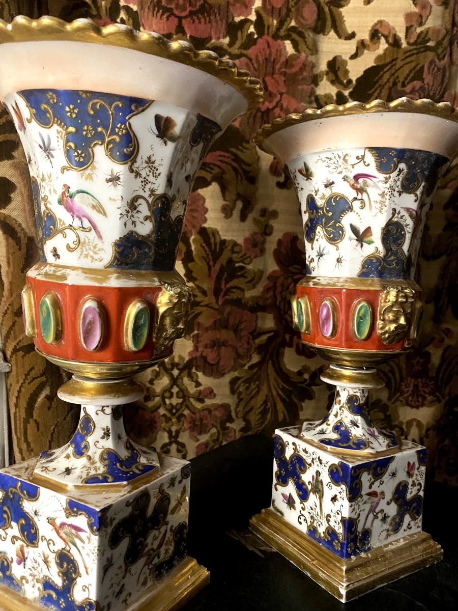 Paire De Grands Vases De Salon De Jacob-Petit  Paris Début 19ème De Forme Médicis En Porcelaine-photo-4