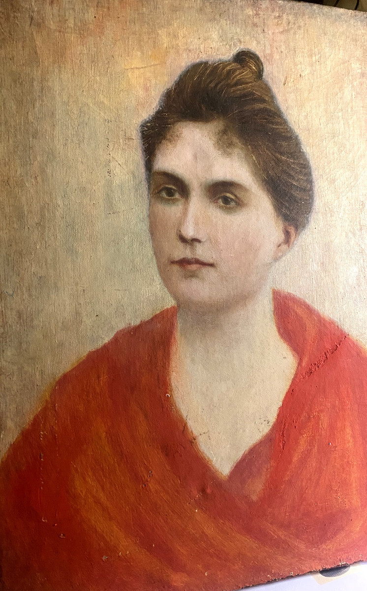 Portrait Of A Young Arlesian Woman In A Bright Red Dress, 19th Century, Framed Oil/canvas-photo-3