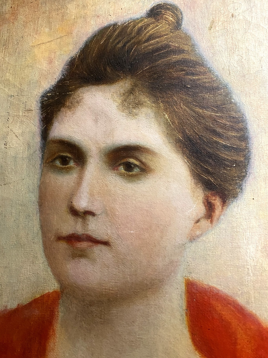 Portrait Of A Young Arlesian Woman In A Bright Red Dress, 19th Century, Framed Oil/canvas-photo-2