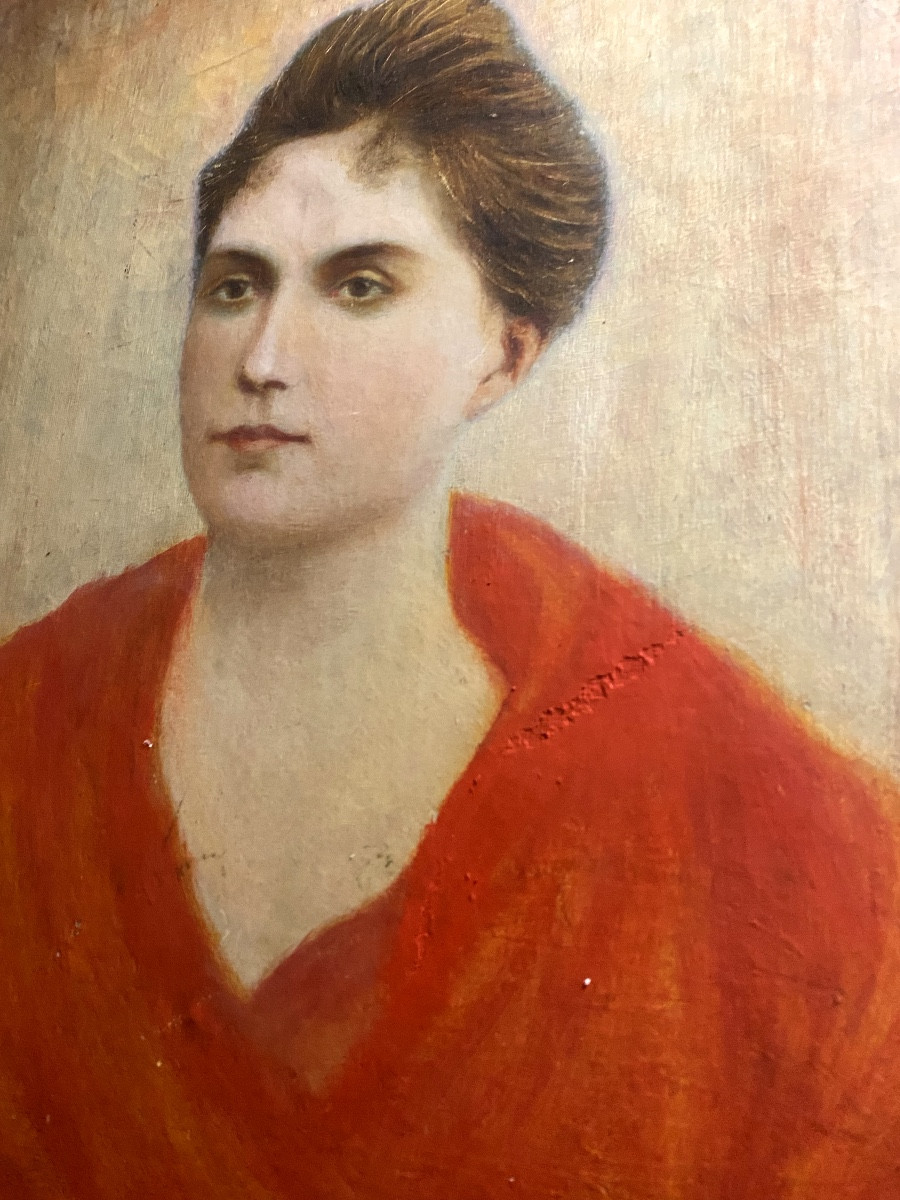 Portrait Of A Young Arlesian Woman In A Bright Red Dress, 19th Century, Framed Oil/canvas-photo-3