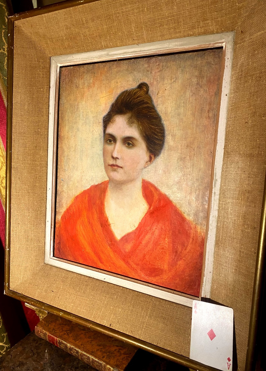 Portrait Of A Young Arlesian Woman In A Bright Red Dress, 19th Century, Framed Oil/canvas-photo-4