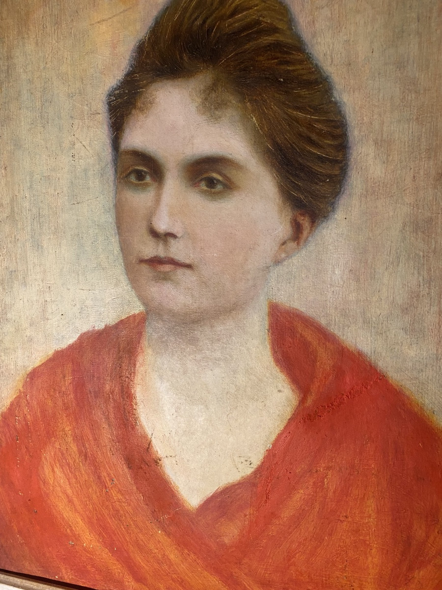Portrait Of A Young Arlesian Woman In A Bright Red Dress, 19th Century, Framed Oil/canvas-photo-5