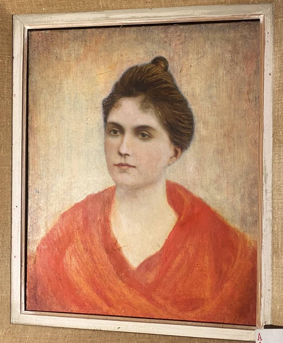 Portrait Of A Young Arlesian Woman In A Bright Red Dress, 19th Century, Framed Oil/canvas-photo-8