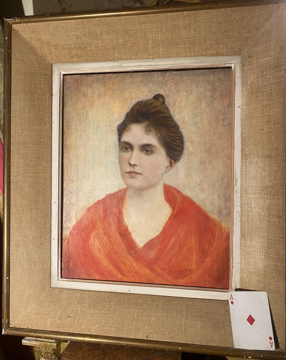 Portrait Of A Young Arlesian Woman In A Bright Red Dress, 19th Century, Framed Oil/canvas