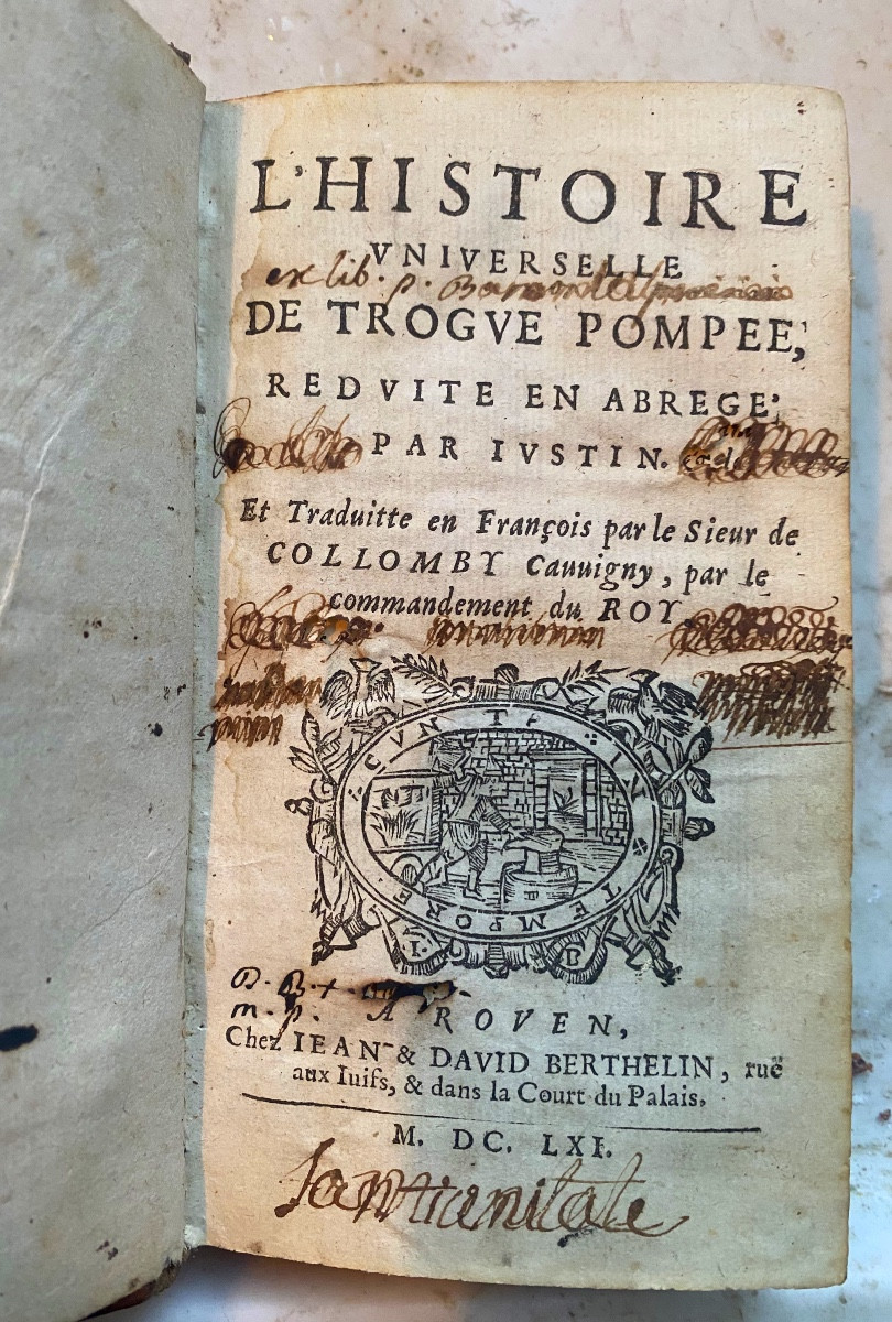 Pt In 12. From The Library Of Baron Chapelain "the Universal History Of Trogue Pompey" 1661.-photo-2