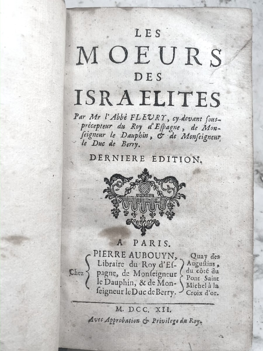 Beautiful Red Morocco: "mores Of The Israelites"; Mr. Abbé Fleury. In Paris, At P. Aubouyn's, 1712-photo-3